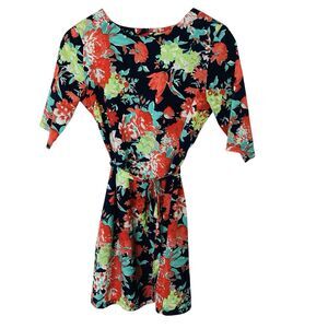 Sans Doute Womens Floral Short Sleeve Mini Dress Belted EU 38 US Size 8 Colorful